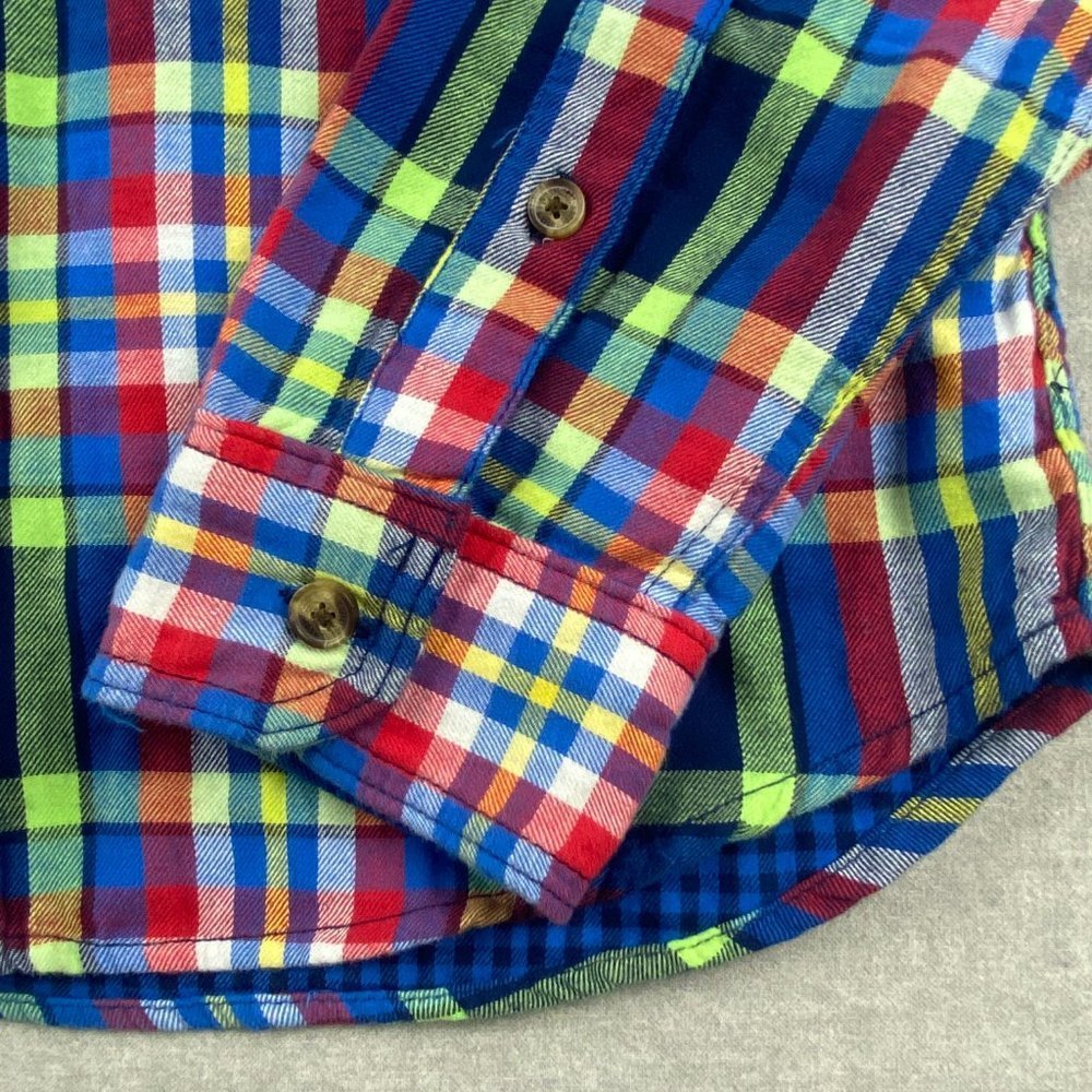 Abercrombie & Fitch Shirt Mens‎ Medium Muscle Flannel Blue Green Plaid Button Up - Picture 4 of 13